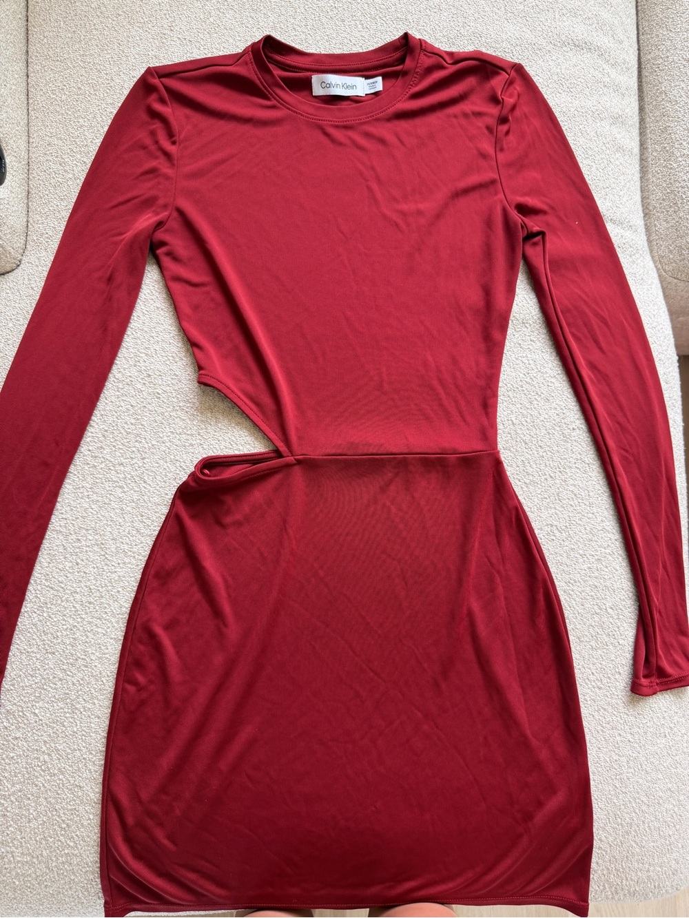 Calvin Klein Burgundy Long-Sleeve Cutout Bodycon Dress